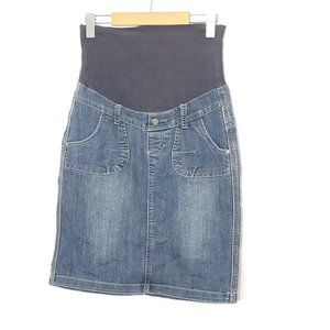 Thyme Maternity Blue Jean Cotton Blend Denim Skirt Stretch Belly Panel Pocket XS